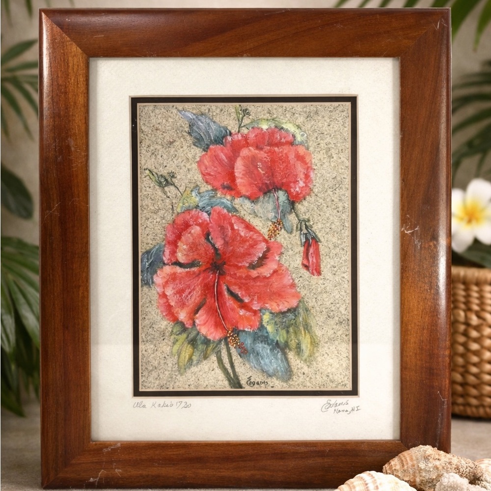 E. Adams Ula Kakio Signed Limited Edition Print 17/20 Framed Floral Art Hawaii